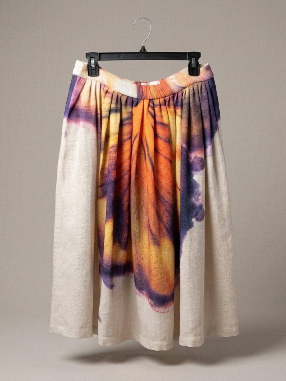 Tie-Dye A-Line Midi Skirt in Cream, Orange & Purple